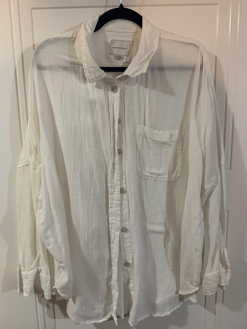 American Eagle Outfitters White Cotton Button-Down Shirt